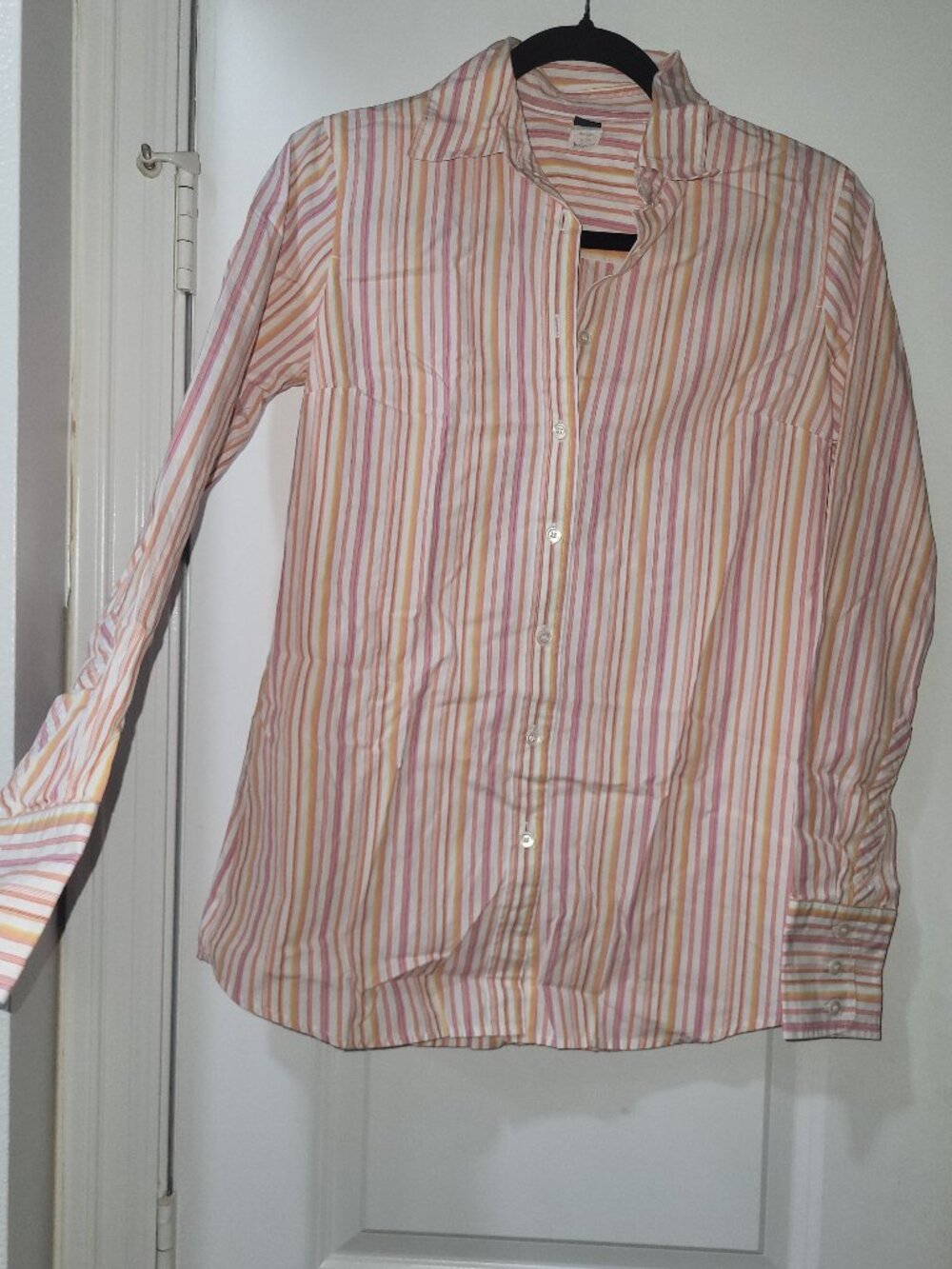 J Crew cotton Business Button Up Shirt Pink White Orange Stripe Preppy Sz small